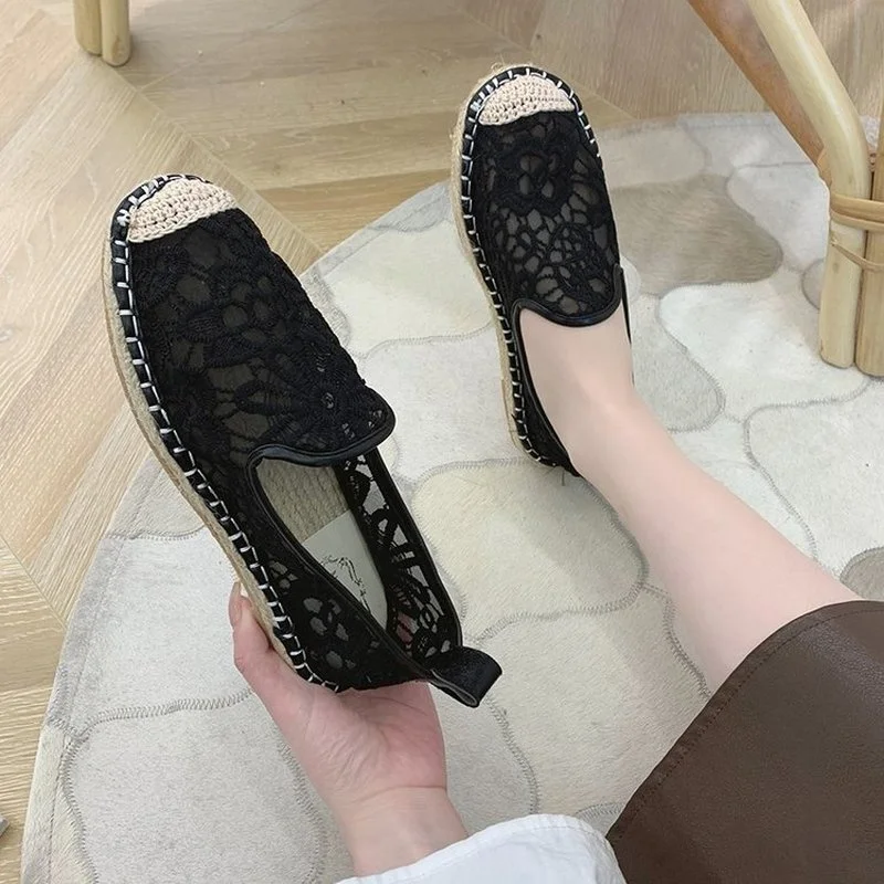 2022new style canvas shoes ladies fashion flat shoes lace hollow low cut suitable for canvas shoes comfortable slippers35-43cozy