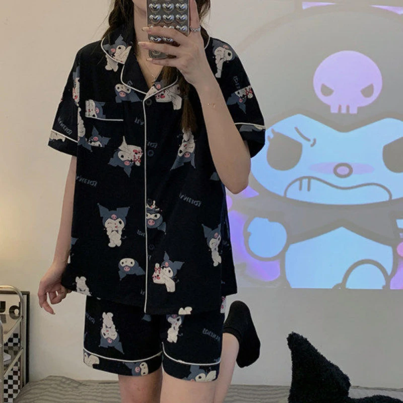 

Sanrio Kawaii Anime Cute Woman Pajamas Set Hello Kitty My Melody Kuromi New Cartoon Casual Loose Homewear Clothes Girl Gift