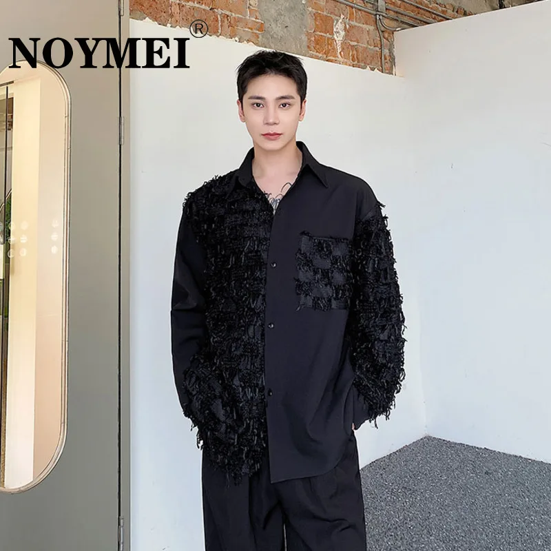 

NOYMEI Personalized Tassel Patchwork Design Polo Collar Long Sleeve Men's Shirts Trendy Handsome Fashion Autumn Male Top WA2262