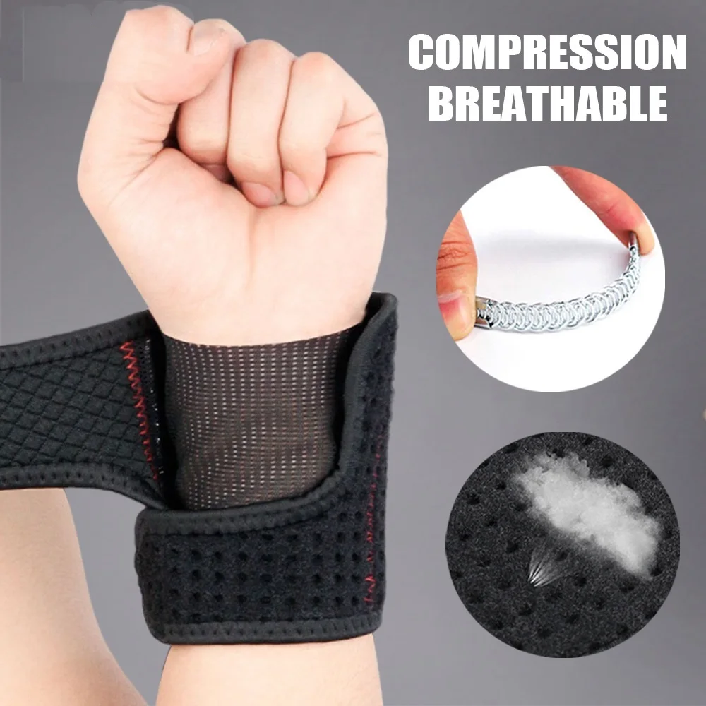 1Piece Sports Adjustable Breathable Wrist Brace Wrap with Spring Support for Basketball Gym Training Safety Hand Bands Men Woman