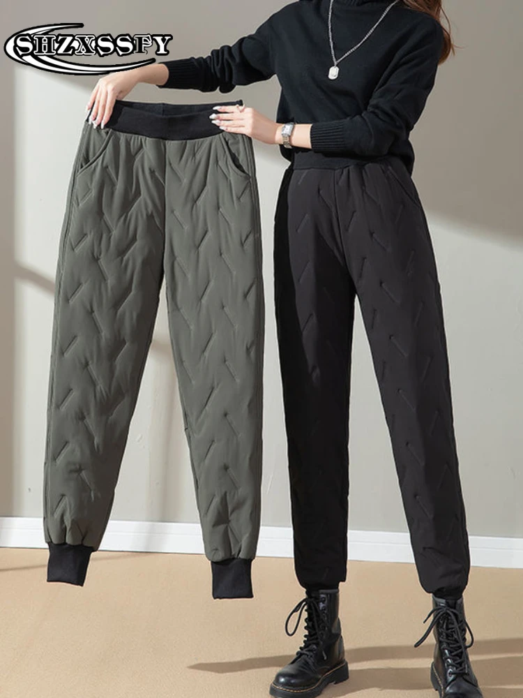 

Winter Pants for Women High Waist Thickened Warm Pants for Women Black Loose Casual Women's Pants Solid Down Cotton Women Pants
