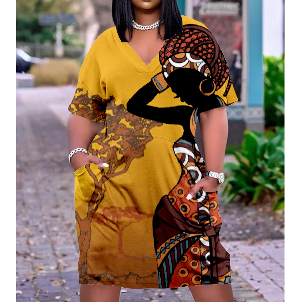 

Sexy Girls Native Dresses African Women Fashion Midi Dress Party Bohemian Beach Dress Female Faldas Sexy Sundress Elegant Pocket