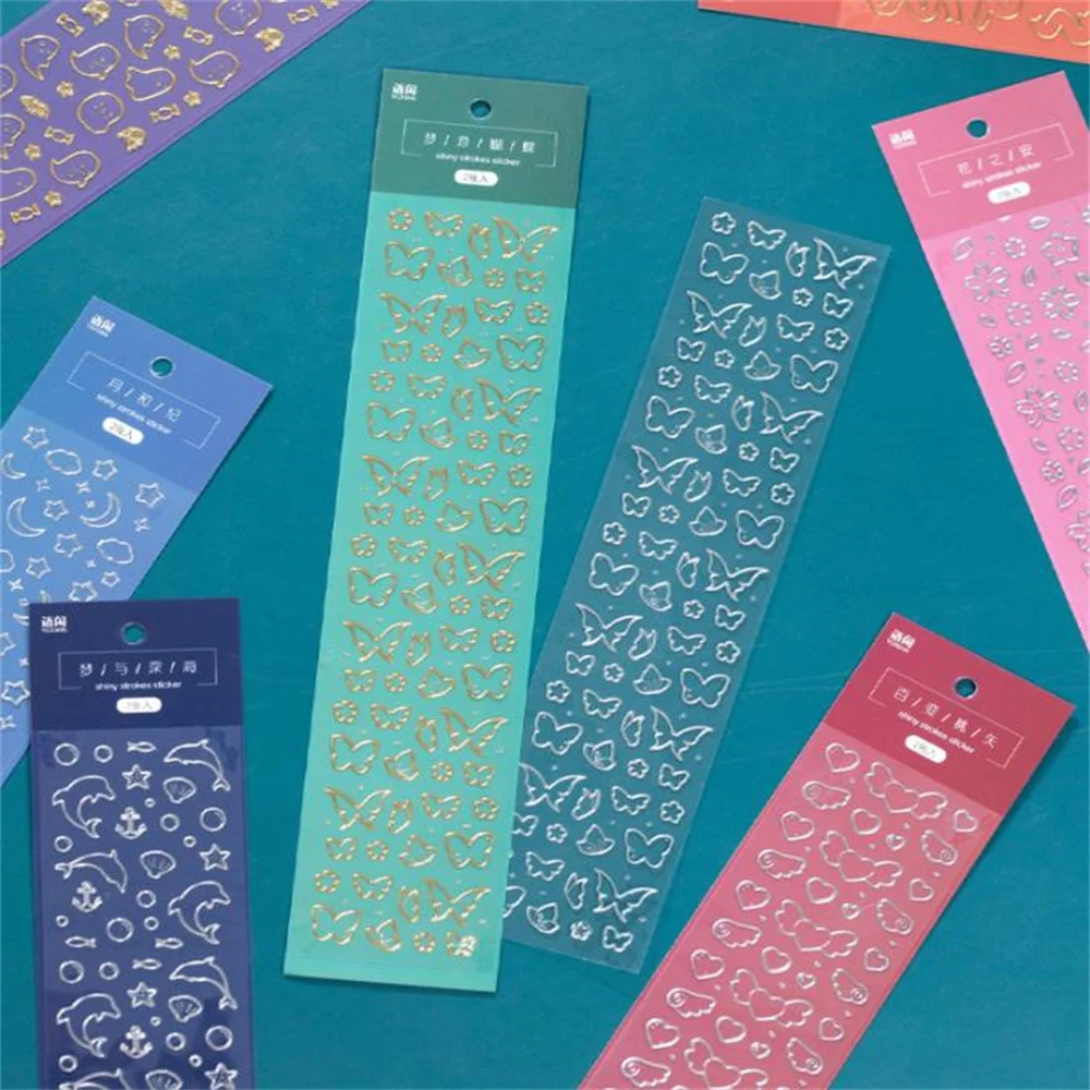 

2Sheets Bronzing Gold Silver Stickers Decoration Aesthetic Notebook Junk Journal Supplies Diy Scrapbooking Stationery Sticker