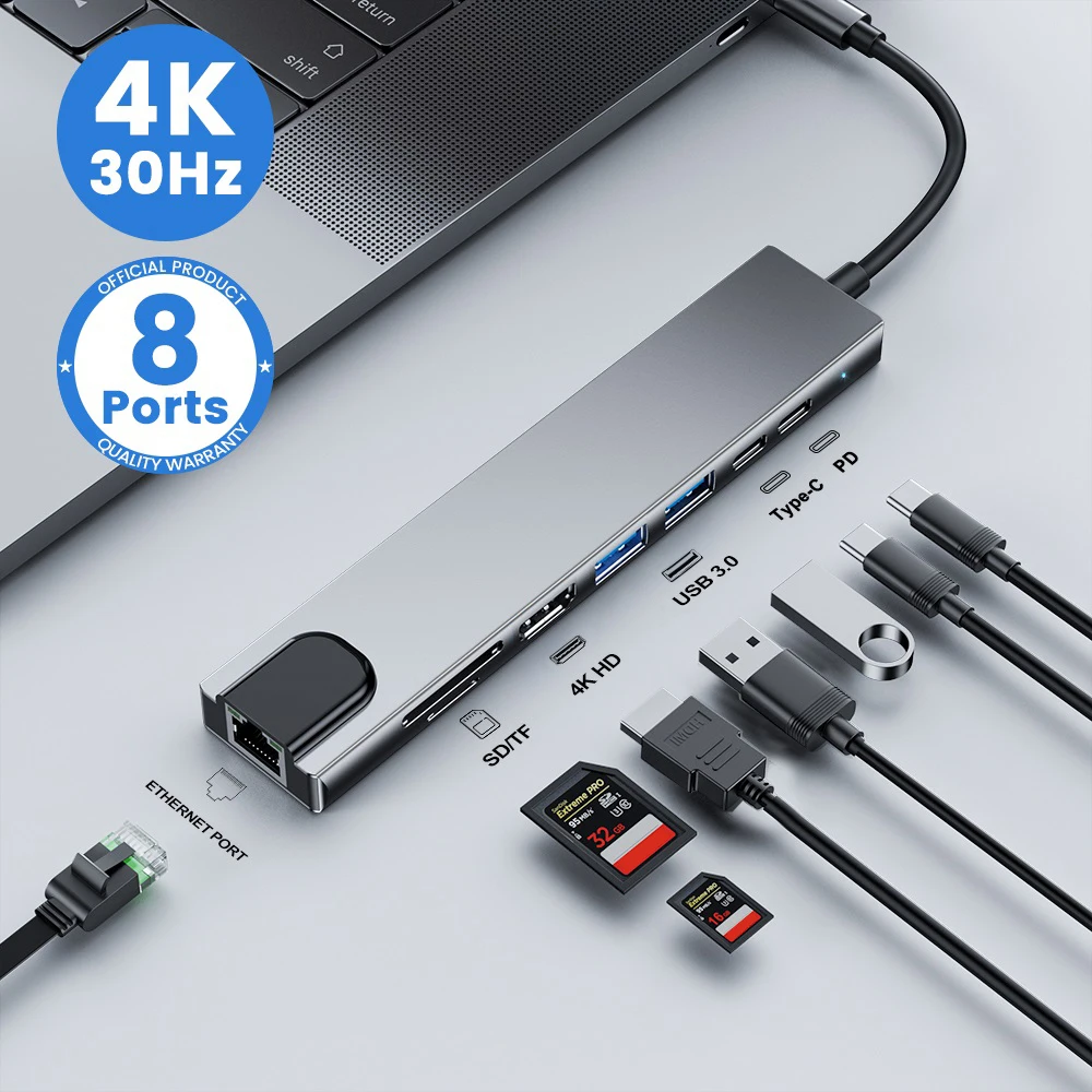 

Док-станция USB Type-C разветвитель на HDMI-совместимая с 4K Thunderbolt 3 док-станция адаптер для ноутбука с PD SD TF RJ45 для Macbook Air