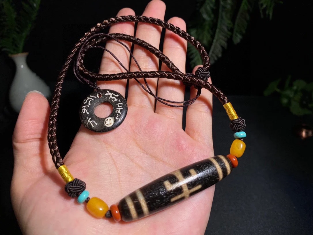 

Bijoux naszyjnik vintage minimalis jewelry colar masculino collares mujer Tibetan Agate Dzi Bead Chain pure old object hand made