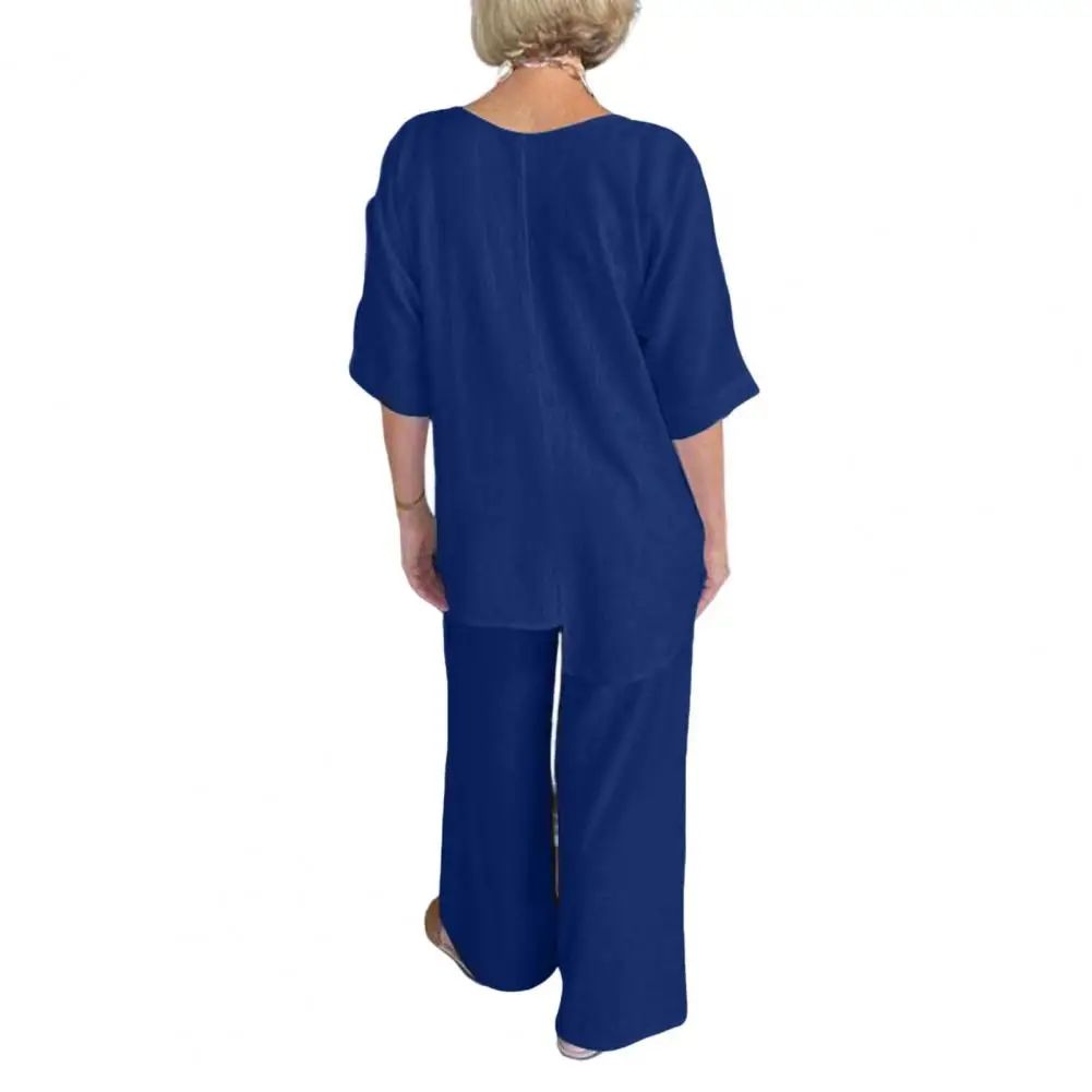 

Comfortable Lady Suit Stylish Women's 2-piece Set Round Neck T-shirt Wide Leg Pants Comfortable Trendy Summer for Mothers