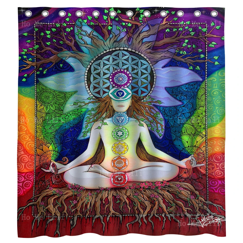 

Colorful Meditative Chakras Spiritual Boho Mandalas Hamsa Hand Amulet Psychedelic Shower Curtain By Ho Me Lili Bath Decor