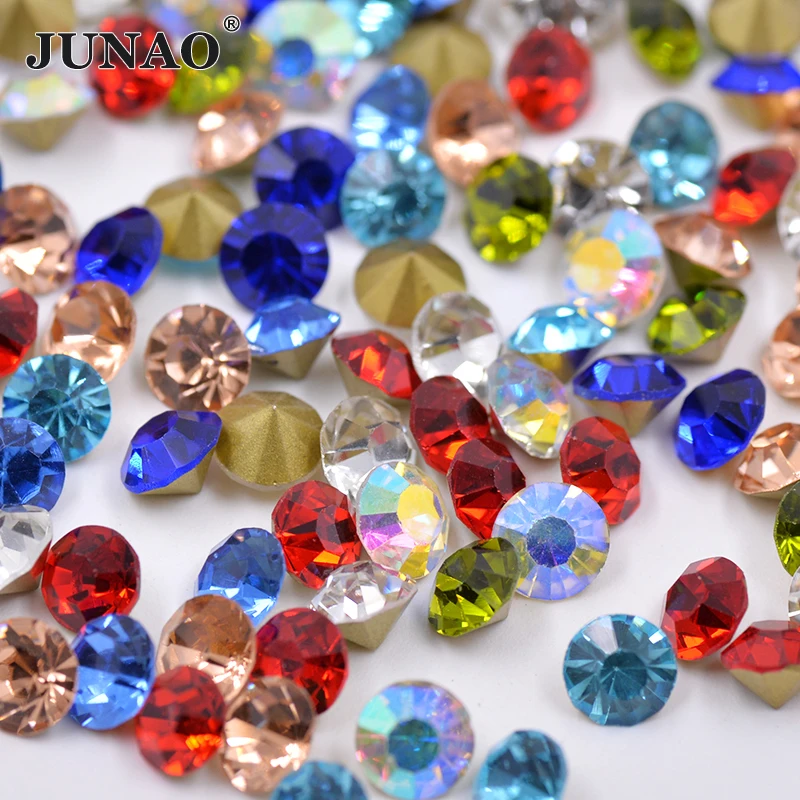 

JUNAO SS 6 8 10 12 16 20 30 39 Mix Color Round Glass Rhinestone Applique Point Back Crystal Non Sewing Strass Diamond For Crafts