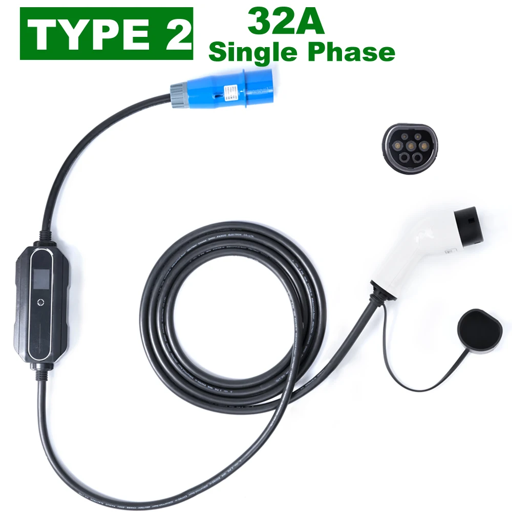 

Car Portable EV Charger Electric Vehicle Type 2 IEC62196 32A 1 Phase Level 2 Charging Box Controller 7.2kw Blue CEE Plug