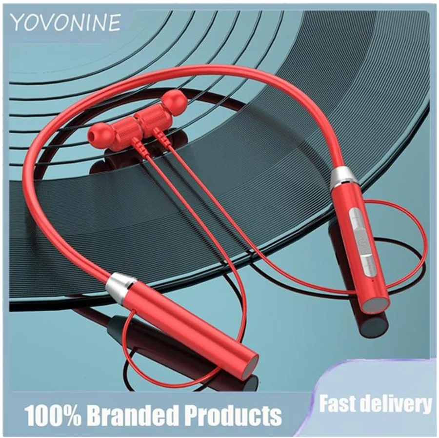 

YOVONINE Magnetic Neckband TWS Earphones Bluetooth 5.0 Wireless Earbuds Hanging Neck Sports Earphones TF Card Play Music Earbuds