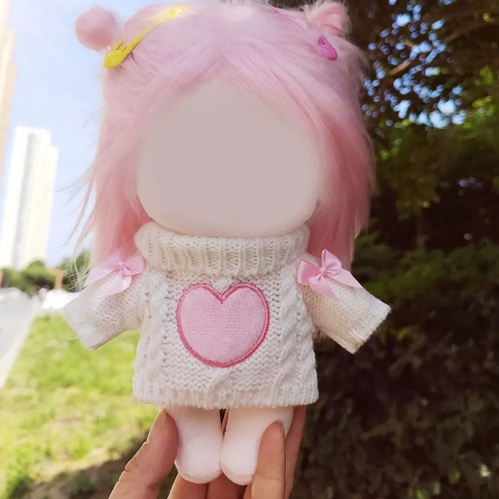 

20cm Doll Sweater Pink Heart Bowknot Knitwear Knitting Clothes Cotton Stuffed Dolls Change Dressing Game Playing House Gift