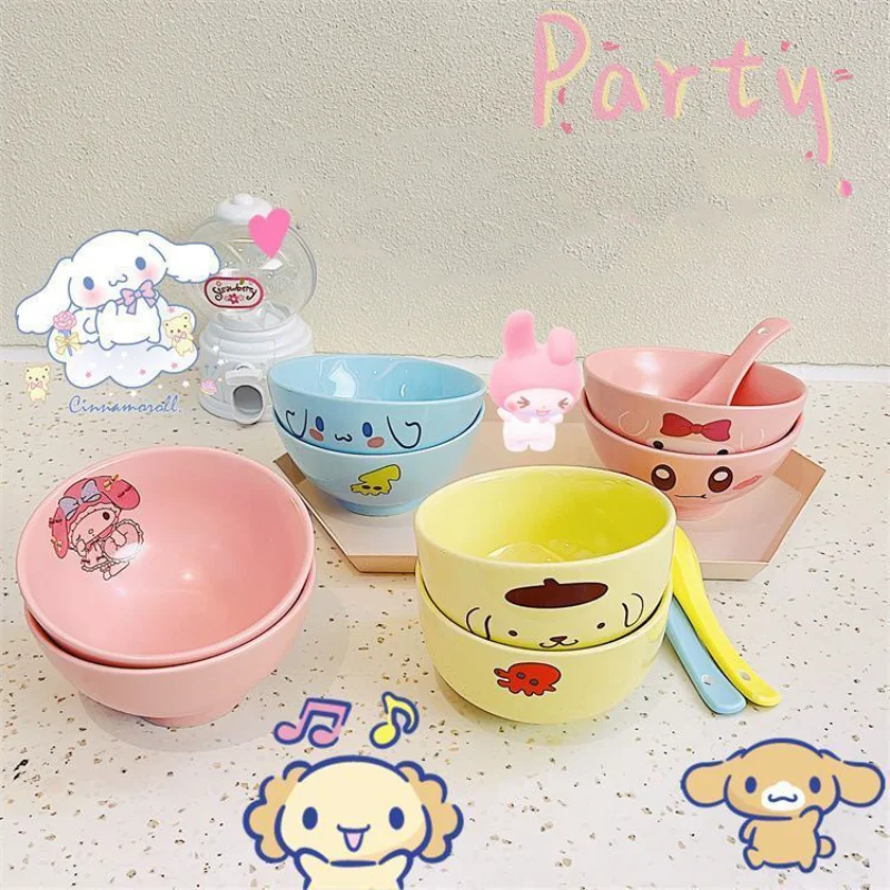 

Anime Sanrio My Melody Pompompurin Cinnamoroll Ceramic Tableware Cute Bowl Chopsticks Spoon Three-piece Set Kitchen Cutlery Set