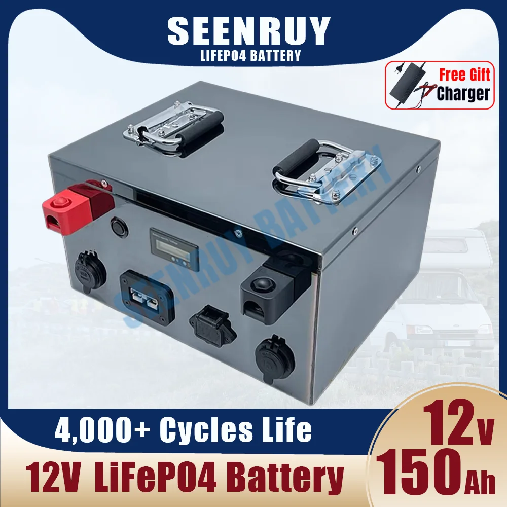 

12V 150Ah Lifepo4 Battery Lithium Iron Phosphate Built-in BMS for Outdoor Energy Storage Power Parking Air Condition +Charger