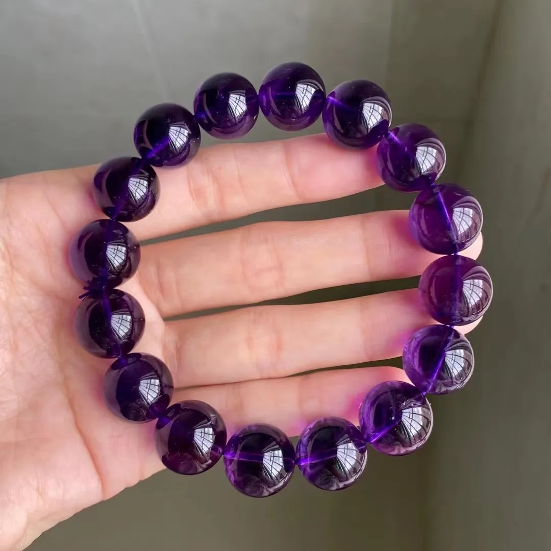 

Браслет с натуральным фиолетовым аметистом и кристаллом для женщин и мужчин, 14 мм