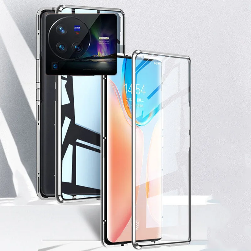 Kup For Vivo X80 Pro Mobile Phone Case Double-sided Glass Magnetic Suction All-inclusive Anti-fall Protective Cover Transparent