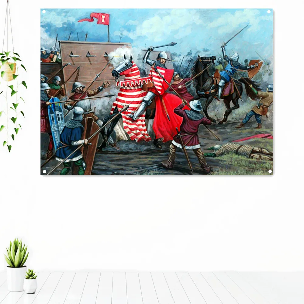 

Masonic Knight Templar Flag Banner Wall Art Medieval Warrior Armor Posters Hang on the wall 4 grommets Custom Flag indoor Decor