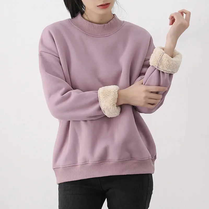 

Winter Thickened Lamb Fleece Sweater Women's Loose O Neck Warm Imitation Lamb Wool Hatless Top Coat Hoodies & Sweatshirts 2023