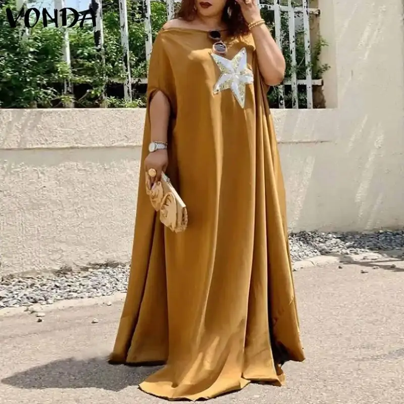 

Элегантный женский длинный сарафан VONDA с принтом звезд, женский халат с коротким рукавом, платья с открытыми плечами, женские вечерние плать...