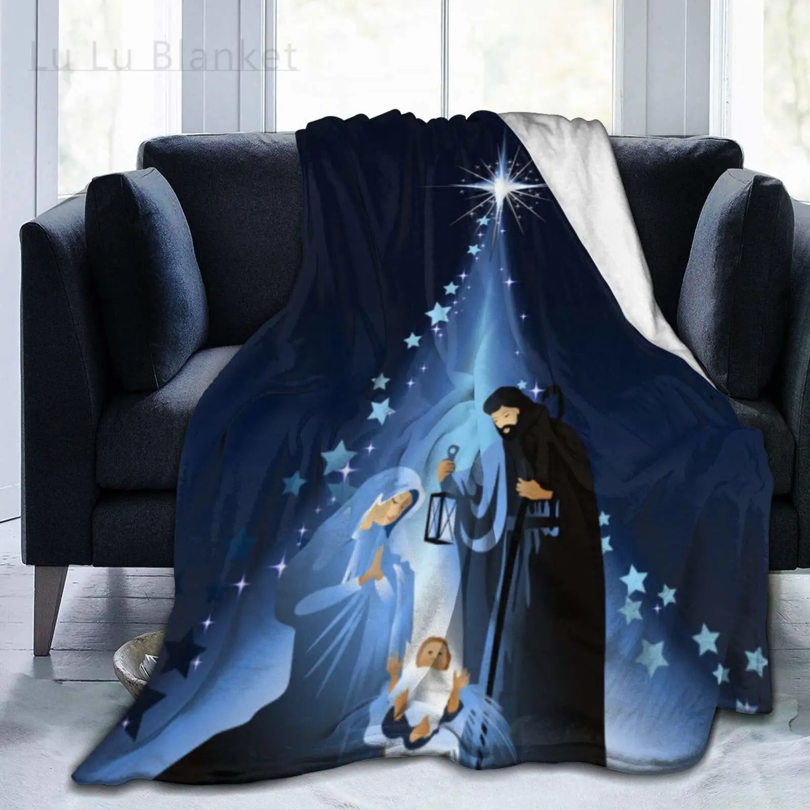 

Christmas Fleece Throw Blanket Christmas Nativity Scene Lightweight Cozy Soft Plush Blanket for Couch Sofa Bed-60"x50"