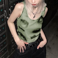 dourbesty grunge tank tops vintage women slim fit aesthetic abstract print u neck sleeveless summer cropped tops vest streetwear