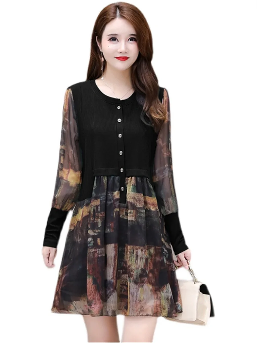 

5XL Women Spring Summer Blouses Shirts Lady Fashion Casual Long Sleeve O-Neck Collar Printing Retro Blusas Tops CT0438