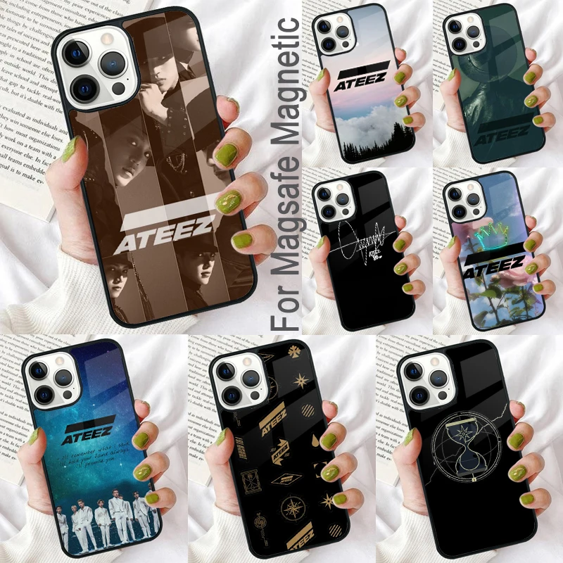 Мягкий магнитный чехол для телефона с логотипом KPOP ATEEZ iPhone 16 Pro max 15 13 14 Plus 11 12 Mini