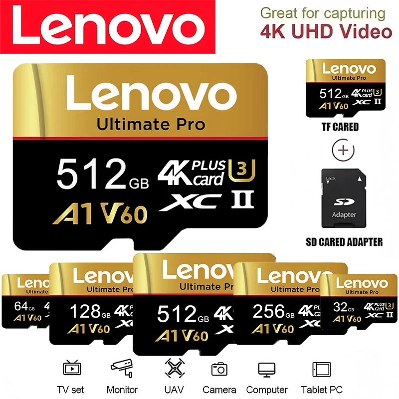 Фото Карта памяти Lenovo High Speed Class 10 Micro TF/SD XC 16GB 512GB 256GB 128GB 32GB 64GB 16GB для камеры GoPro DJI TF Card UHS I U №1