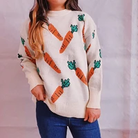 elegant fashion women sweaters 2022 new autumn winter carrot print knitted pullovers o neck loose female knitwear jumper tops