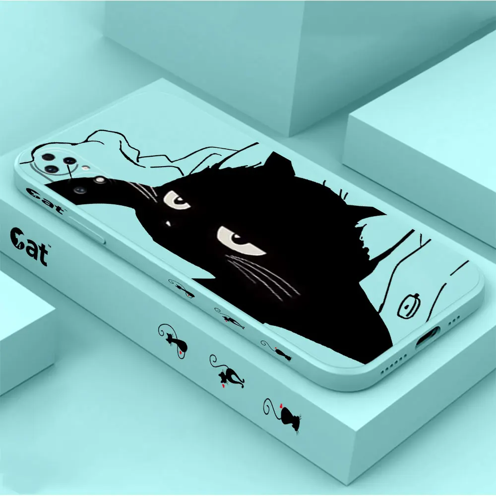 Funny Black Aggrieved Cat Phone Case For Huawei P60 P50 P40 P30 P20 Mate 50 40 30 20 20X 10 Colour Liquid Silicone Cover Funda