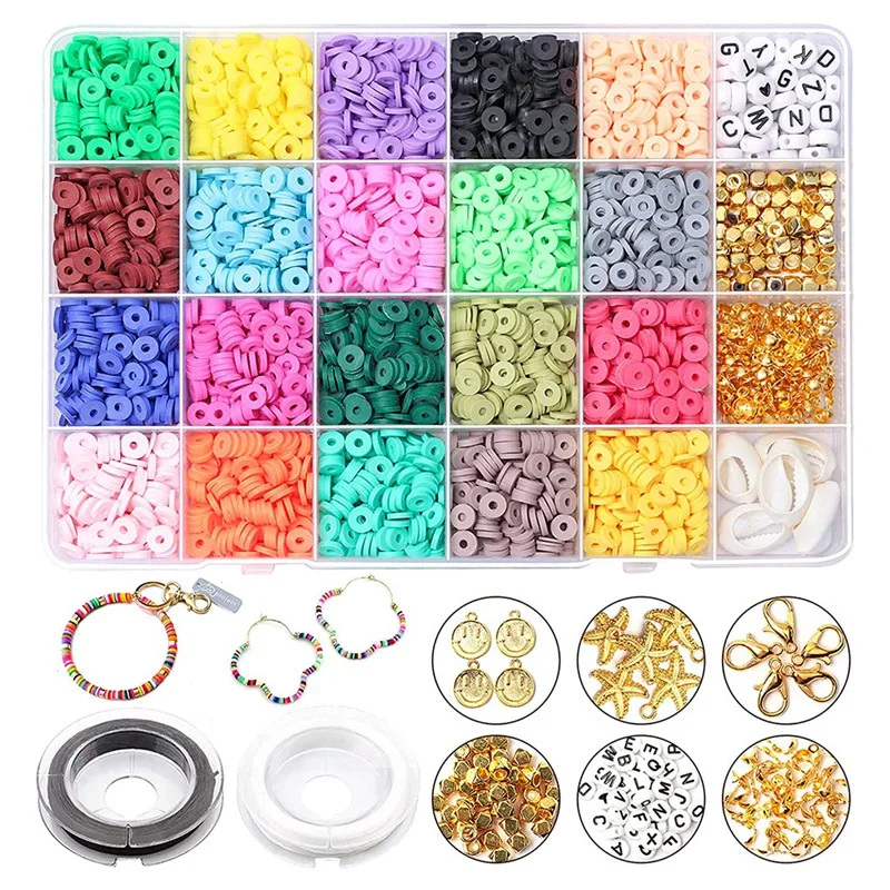 

4600 Polymer Clay Beads For Bracelets, Flat Round Loose Spacer College Disc Beads For Jewelry Making Necklace Earrings