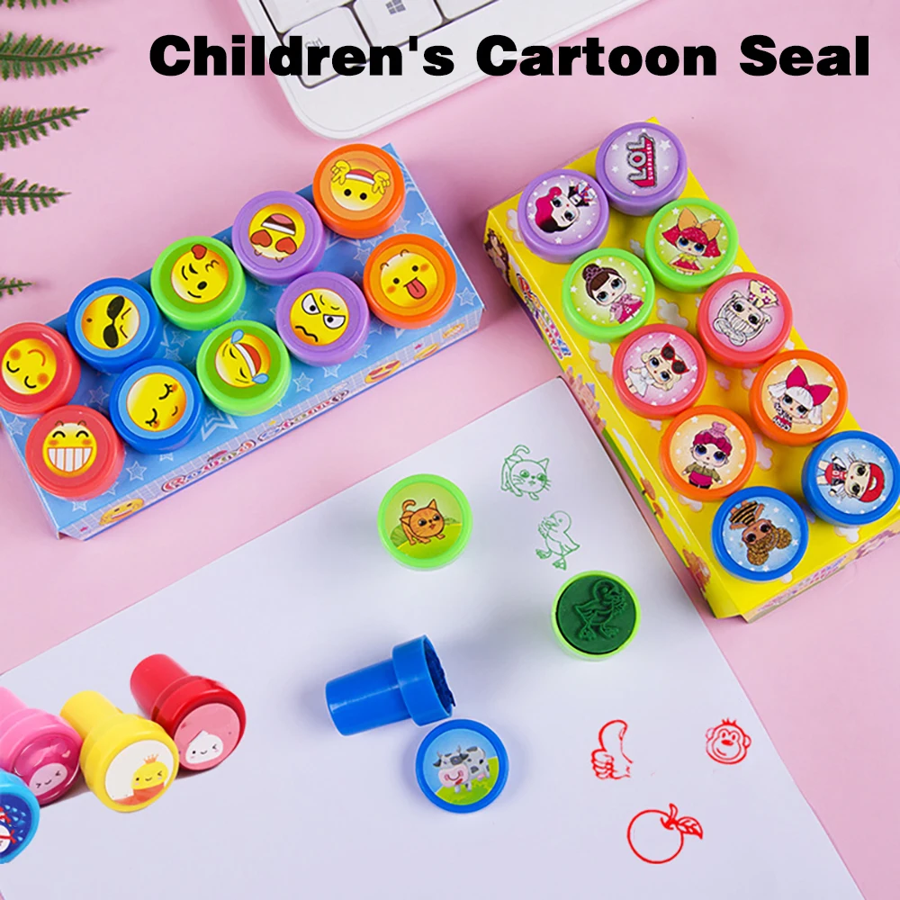 

Creative 10pcs Cartoon Children Stamp DIY Scrapbook Photo Album Decoration Graffiti Seal Kindergarten Encouragement Stamp Gifts
