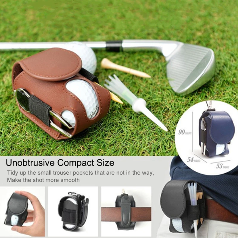 Mini Pocket Leather Golf Ball Bag Pouch Portable Waist Holder Small Size PU Golf Ball Container Divot Waist Golf Storage Bag