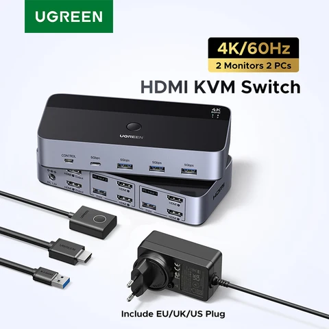 UGREEN HDMI KVM Switch 55455 для 2 мониторов 2 ПК
