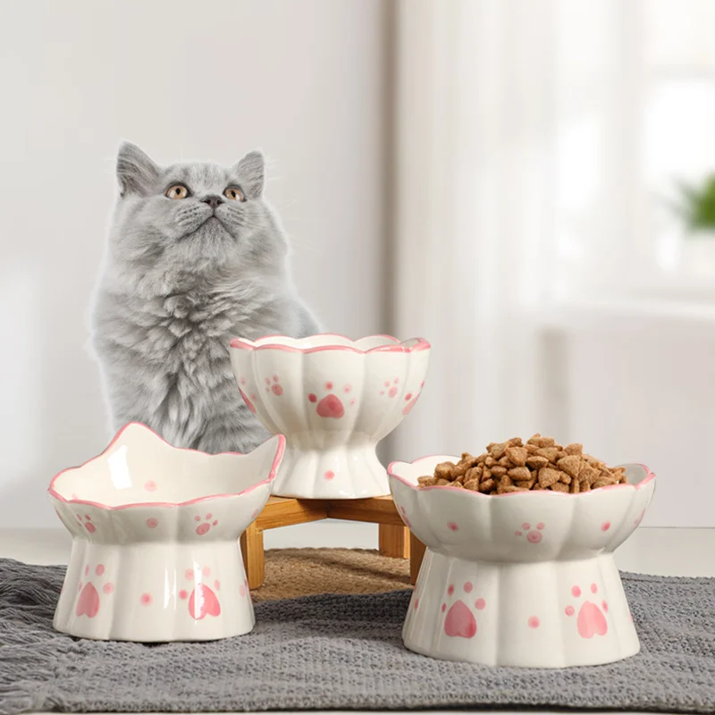 

Cat Ceramic Food Bowl Elevated Pet Drinking Eating Feeders Small Puppy Dogs Snack Water Bowls Set Cats Feeding Accessories