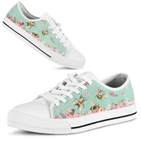 bkqu women sneakers canvas shoes cute bees floral lace up casual shoes woman flats white shoes candy color breathable shoes