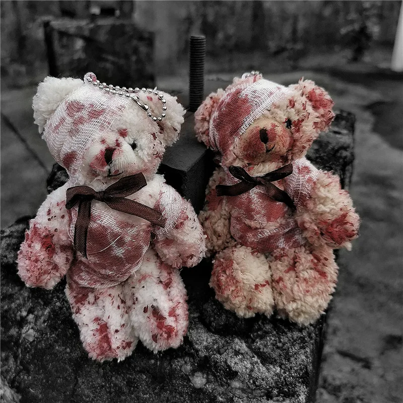 13cm Ins The Injured Bear Plush Toys Gloomy Bear Keychain Stuffed Plush Doll Bag Pendant Terror Gift For Cool Girl Boy Gothic images - 6