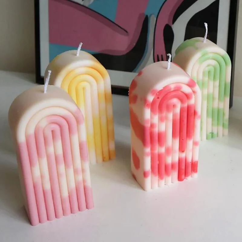 

3D Geometric Arches Shape Silicone Candle Mold DIY Rainbo Soap Home Decor Aromatherapy Candle Making Baking Tool Clay Resin Mold