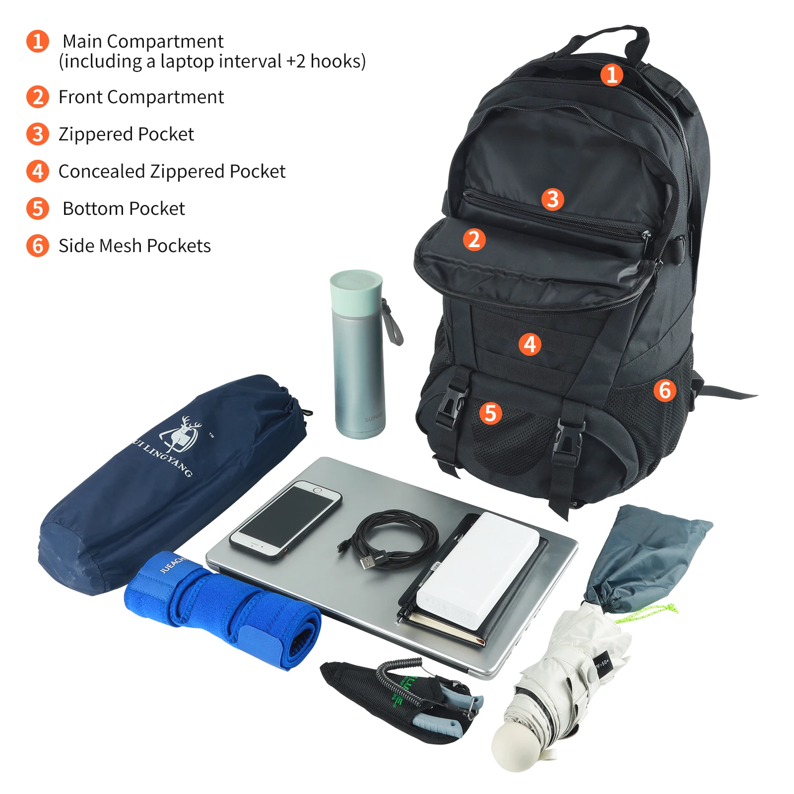 Tactical Backpack for Men Women Hiking Day Pack Molle Military Rucksack Waterproof 30L EDC Bag with USA Flag Patch