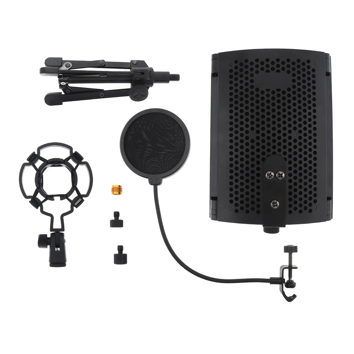 Microphone Isolation  Shield Tripod Pop Filter Shockproof Frame Set Curved Surface Wind Screen Foldable 3/8 to 5/8 Inch Screw