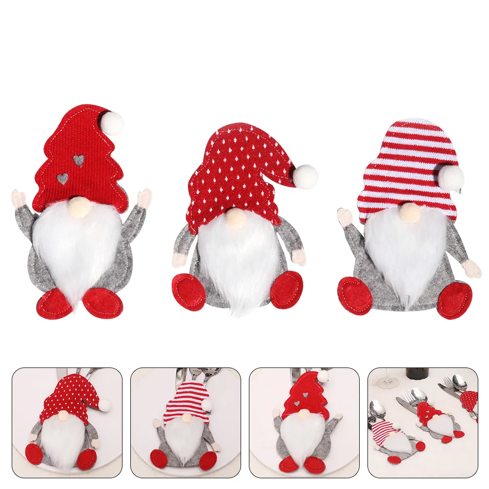 

Christmas Holder Cutlery Bag Silverware Tableware Gnome Coverpouch Fork Santa Pocket Holders Table Dinner Holiday Gift Utensil