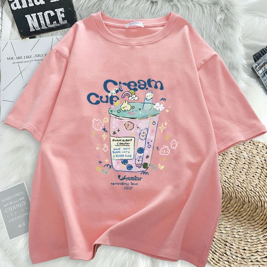 Женская летняя футболка с коротким рукавом и круглым вырезом