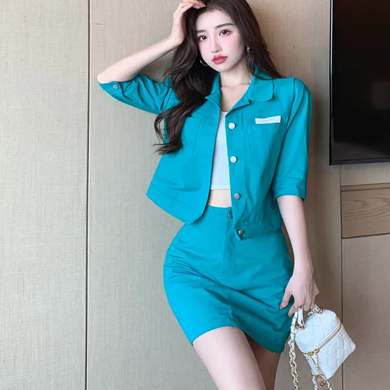 

Женский Повседневный костюм, летний свободный короткий джинсовый пиджак в Корейском стиле + модная юбка на бедрах с высокой талией, 2022