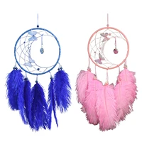 dream catchers plumage pendant wall hanger purple dream catcher wall decor with natural healing crystal stone for girl