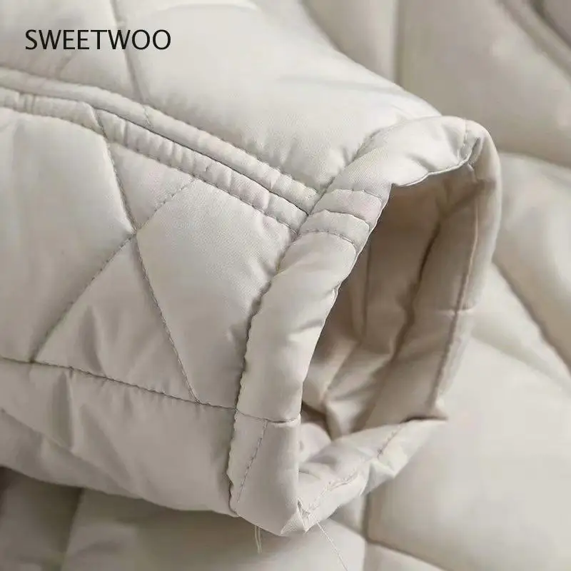 Women Beige Oversize Long Hood Parkas 2022 Autumn Winter Long Sleeve Buttons Pockets Female Warm Coat Fashion Tide Chic Slim Ins