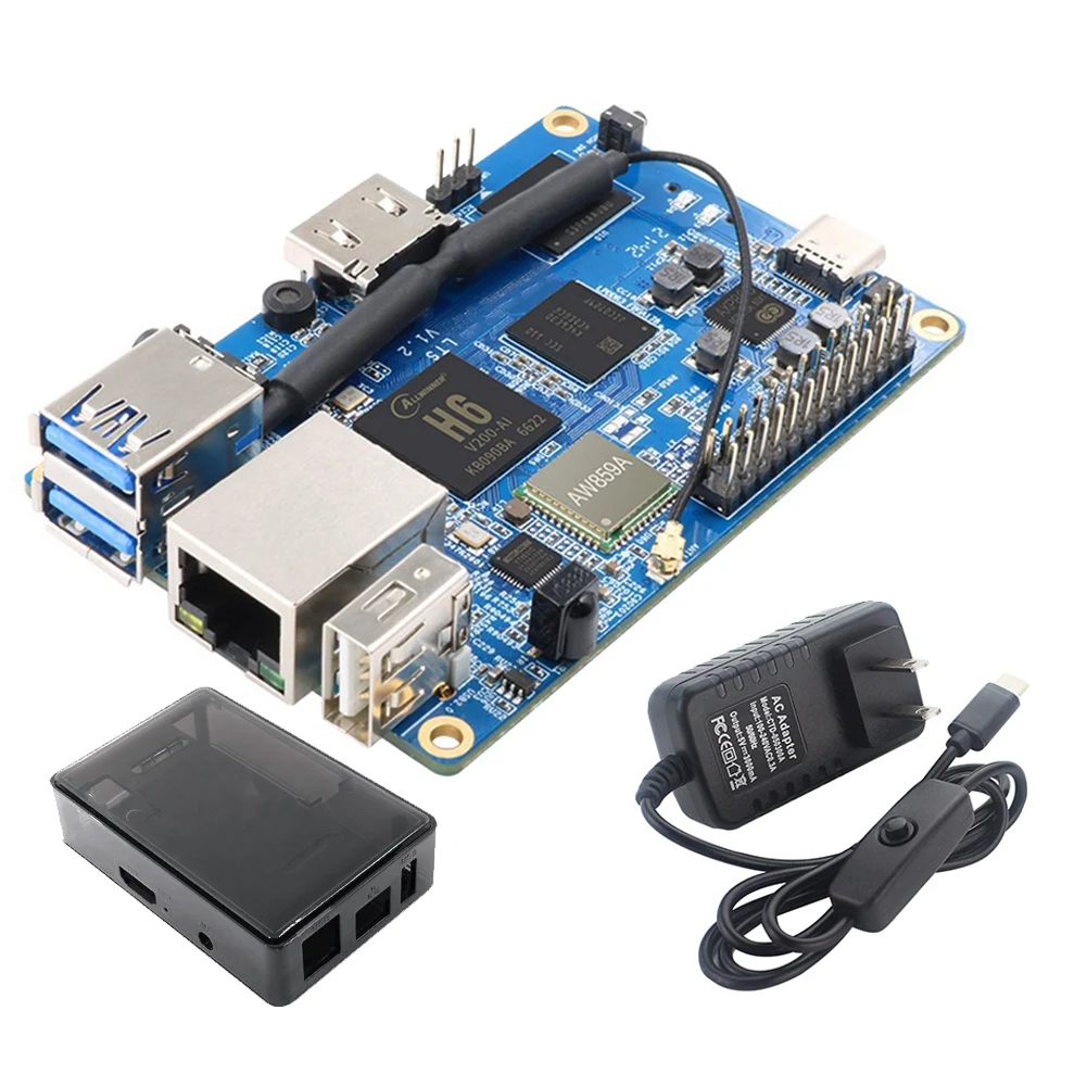

Для Orange Pi 3LTS Allwinner H6 Quad-Core 2 Гб + 8 Гб EMMC Flash HD + WIFI + BT5.0 плата с открытым исходным кодом + чехол + адаптер питания US Plug