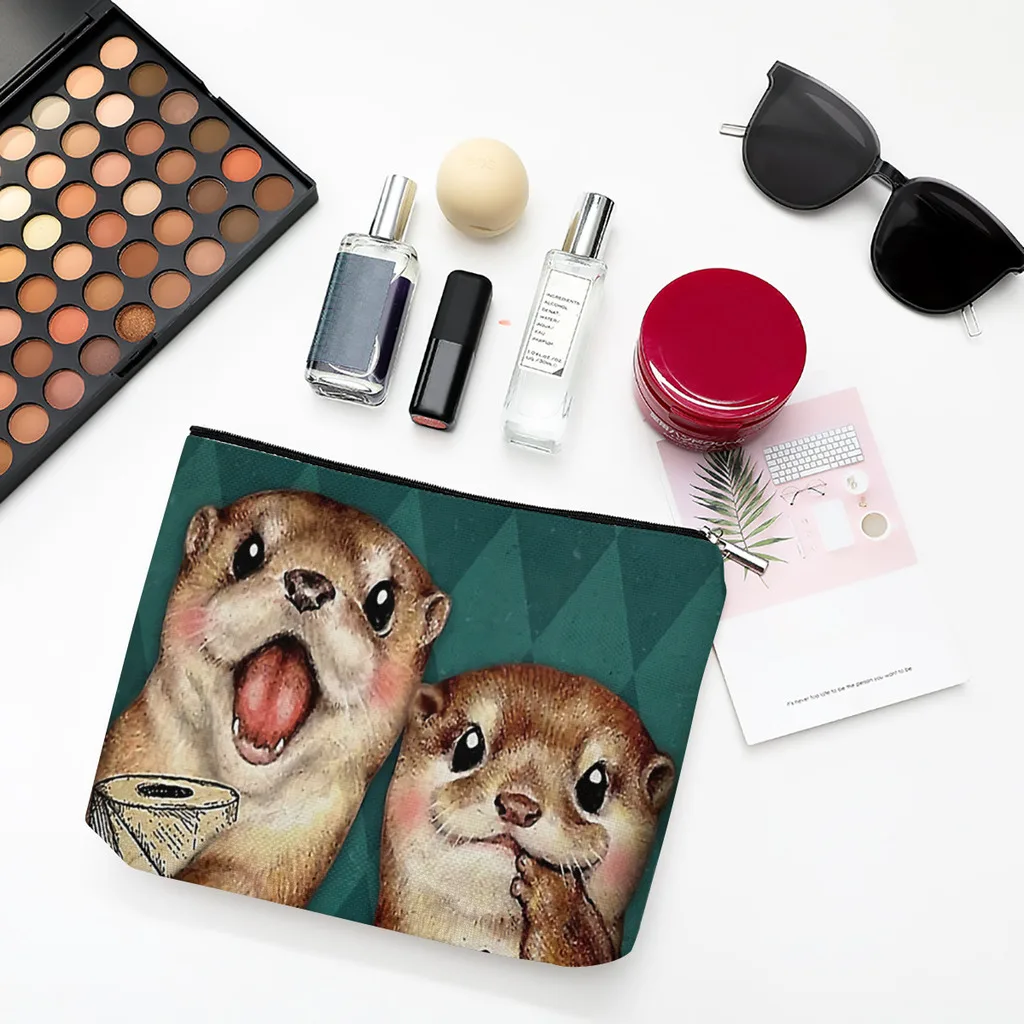 Nice Butt Poster Linen Women Cosmetic Bag Otter Pet Lover Makeup Pouch Lady Tote Purse Zipper Clutch Phone Purse