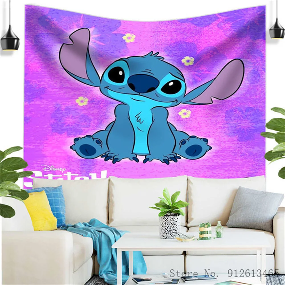 

DISNEY Lilo & Stitch Cartoon Wall Decor Tapestry Cute Stitch Eating Ice Cream Room Decor Cartoon Home Decor Gift Tapiz Pared