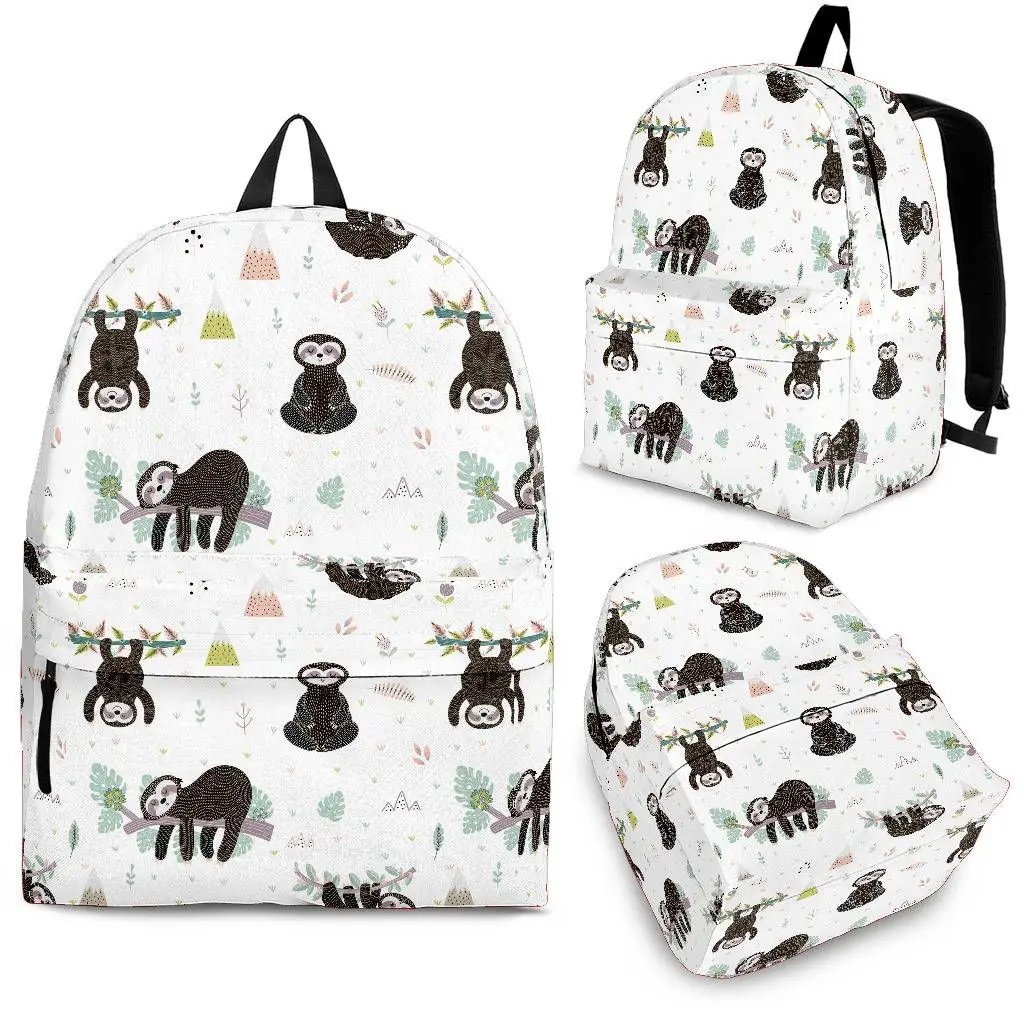 

YIKELUO Cute Hand-painted Cartoon Sloth Plant Backpack Comfortable Adjustable Shoulder Strap Brand Casual Bag White Textbook Bag