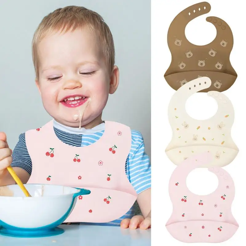 

Feeding Drool Bibs Silicone Accessories Baby Cute Oilproof Wipe Cleaning Bibs For Baby Feeding Stuff Drooling Baby Pocket