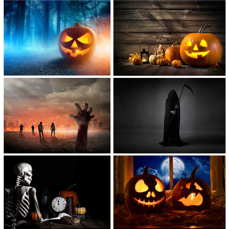 

Halloween Backdrop Pumpkin Lantern Forest Moon Tombstone Photo Background For Photography Studio Props 2189 XTXT-01